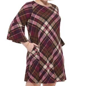 Jessica Howard Women's Plaid A-Line Dress Burgundy Size 2X NWT Classic Style